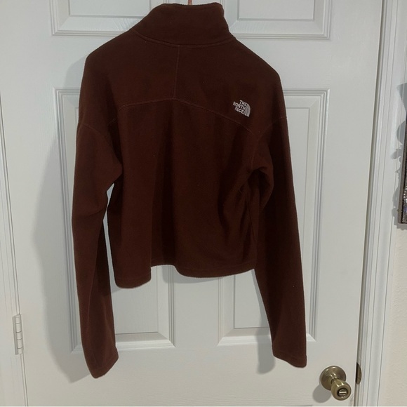 North Face Glacier cropped 1/4 zip fleece neck logo brown M top pullover sweater - Picture 7 of 7